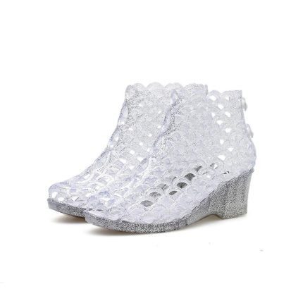 Women's High heeled Fish Mouth Sandals Women's Casual Sandals Crystal Glitter Transparent Bird Nest Hollow Mesh Shoes Hole Shoes